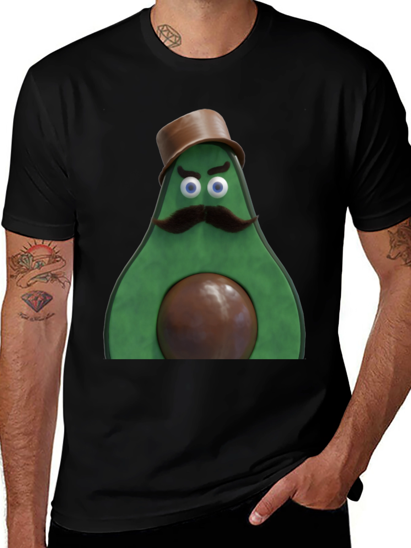 Avocado Gentleman Graphic Tee - Quirky Black T-Shirt