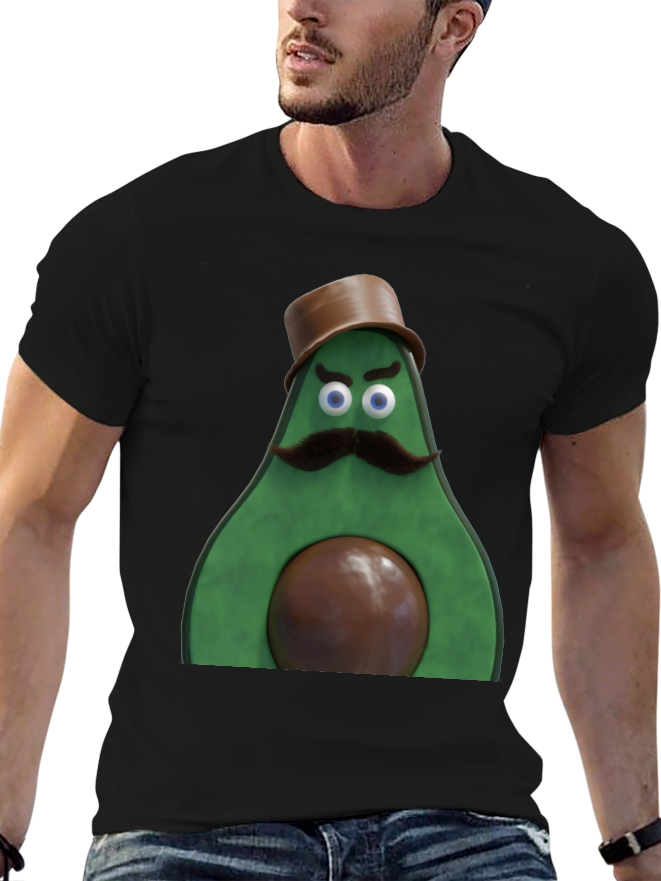 Avocado Gentleman Graphic Tee - Quirky Black T-Shirt