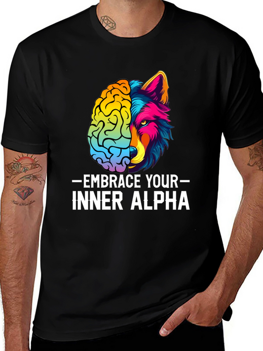 Embrace Your Inner Alpha T-Shirt - Brain & Wolf Design