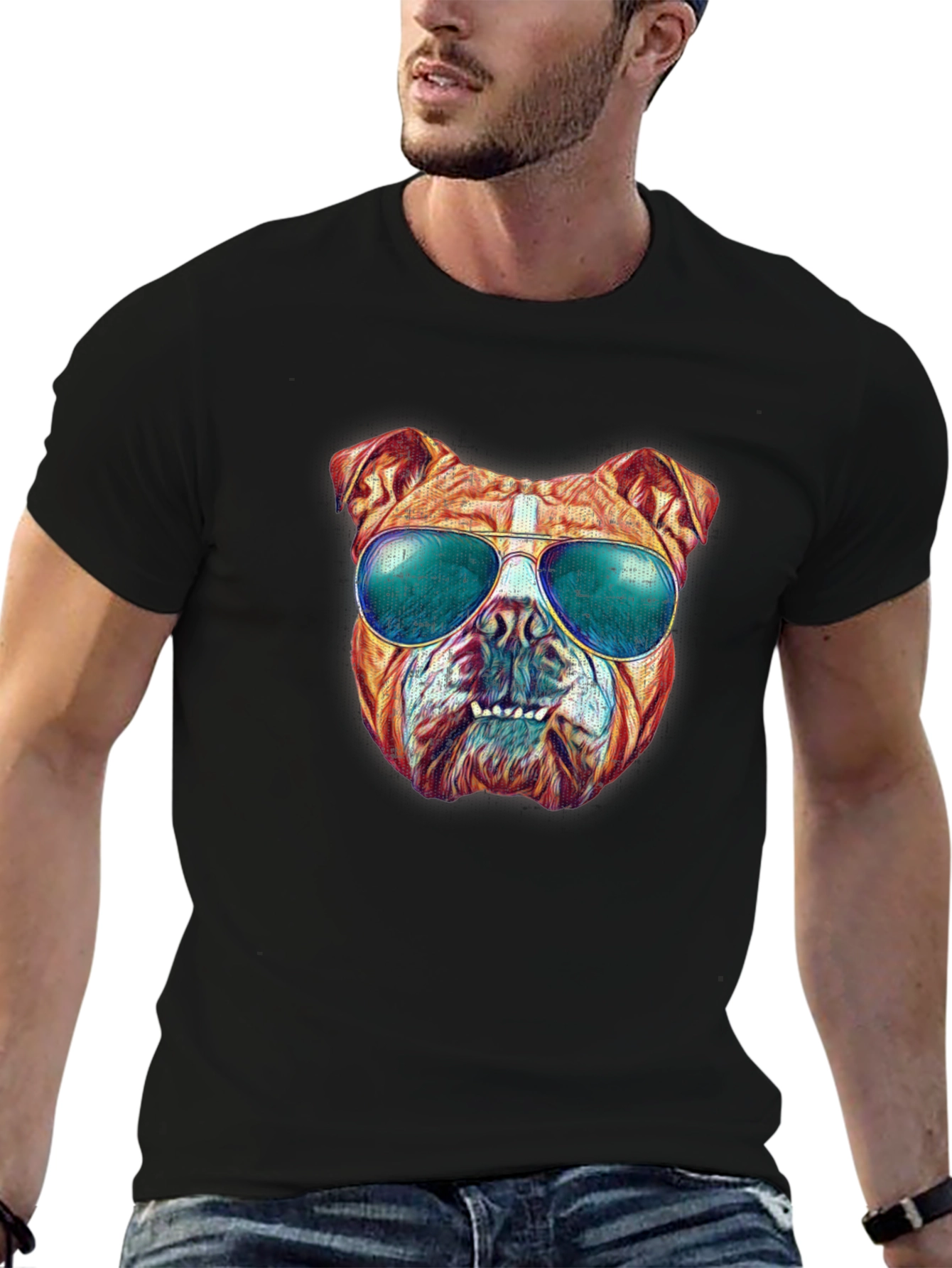Cool Bulldog Graphic Tee - Black Cotton Shirt
