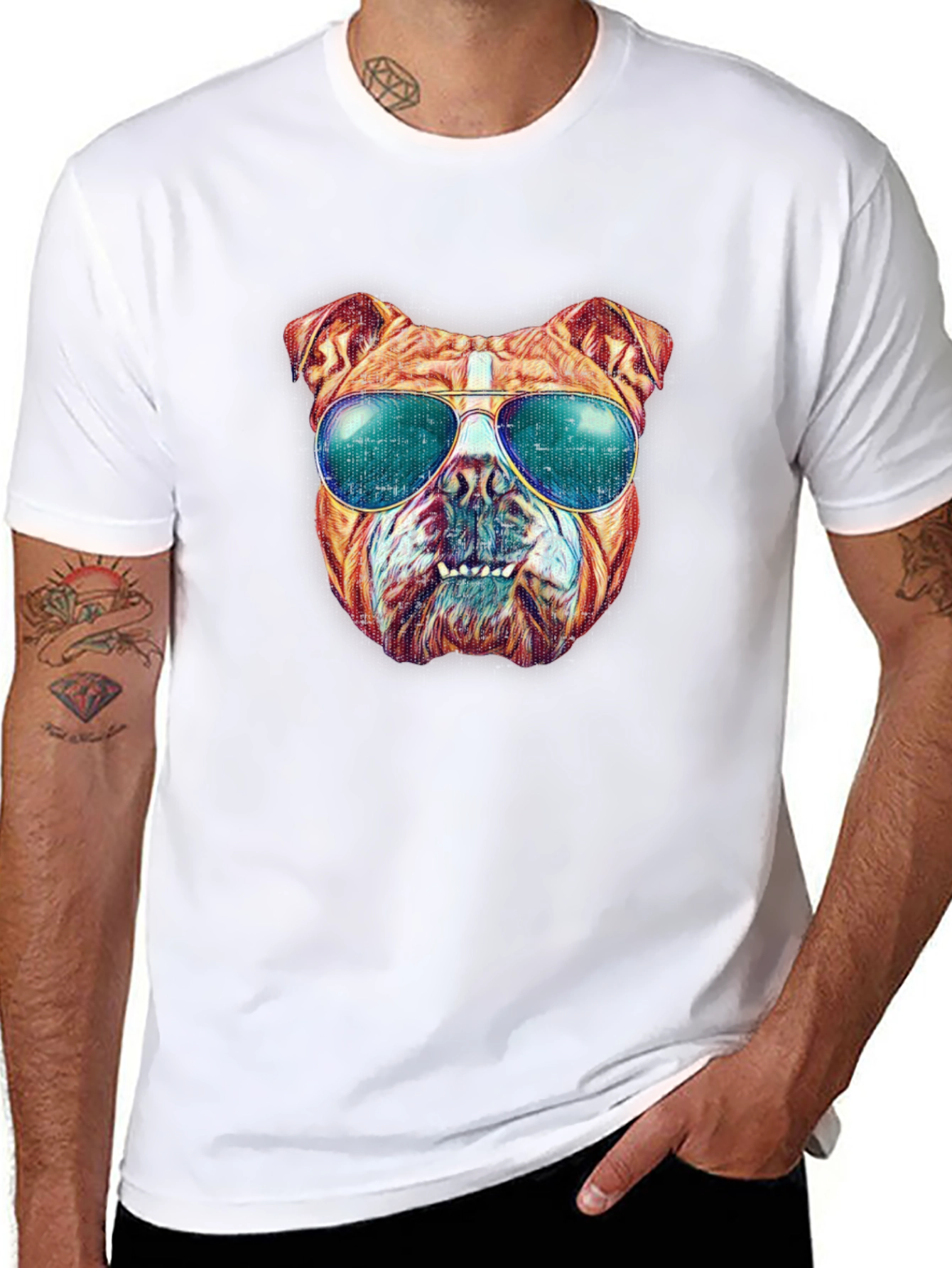 Cool Bulldog Graphic Tee - Black Cotton Shirt