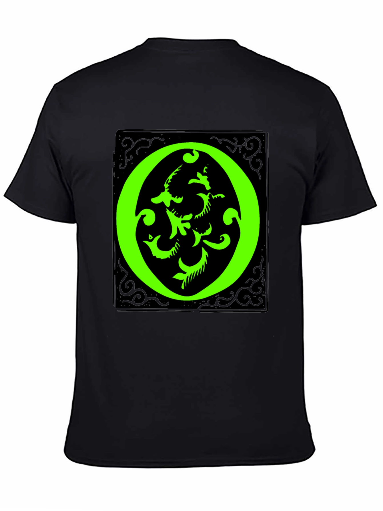 Abstract Green O Graphic Black T-Shirt