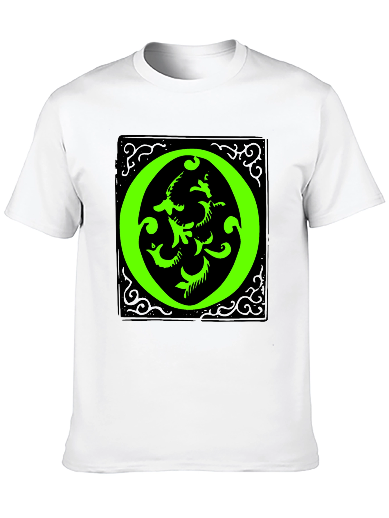 Abstract Green O Graphic Black T-Shirt