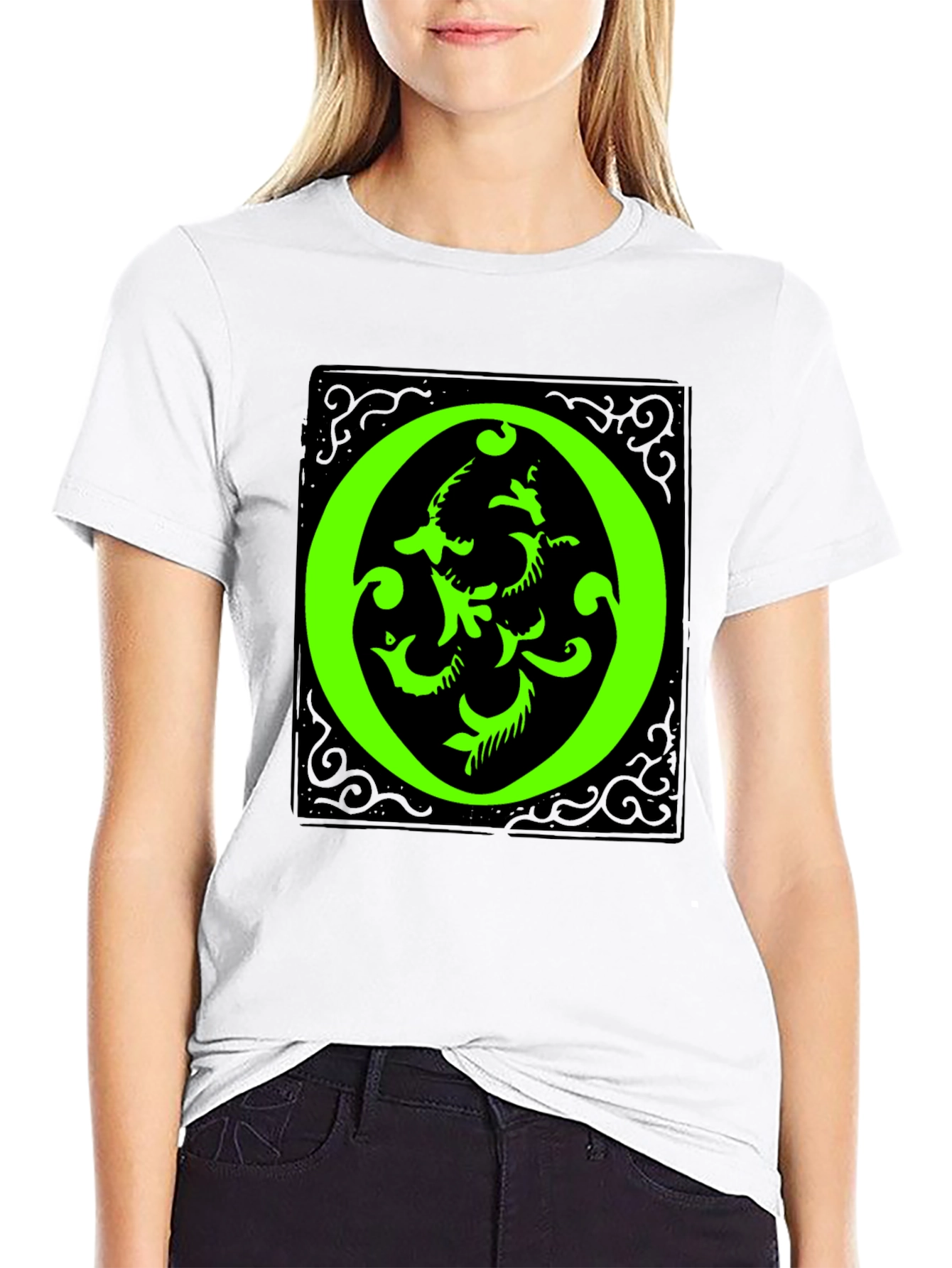 Abstract Green O Graphic Black T-Shirt