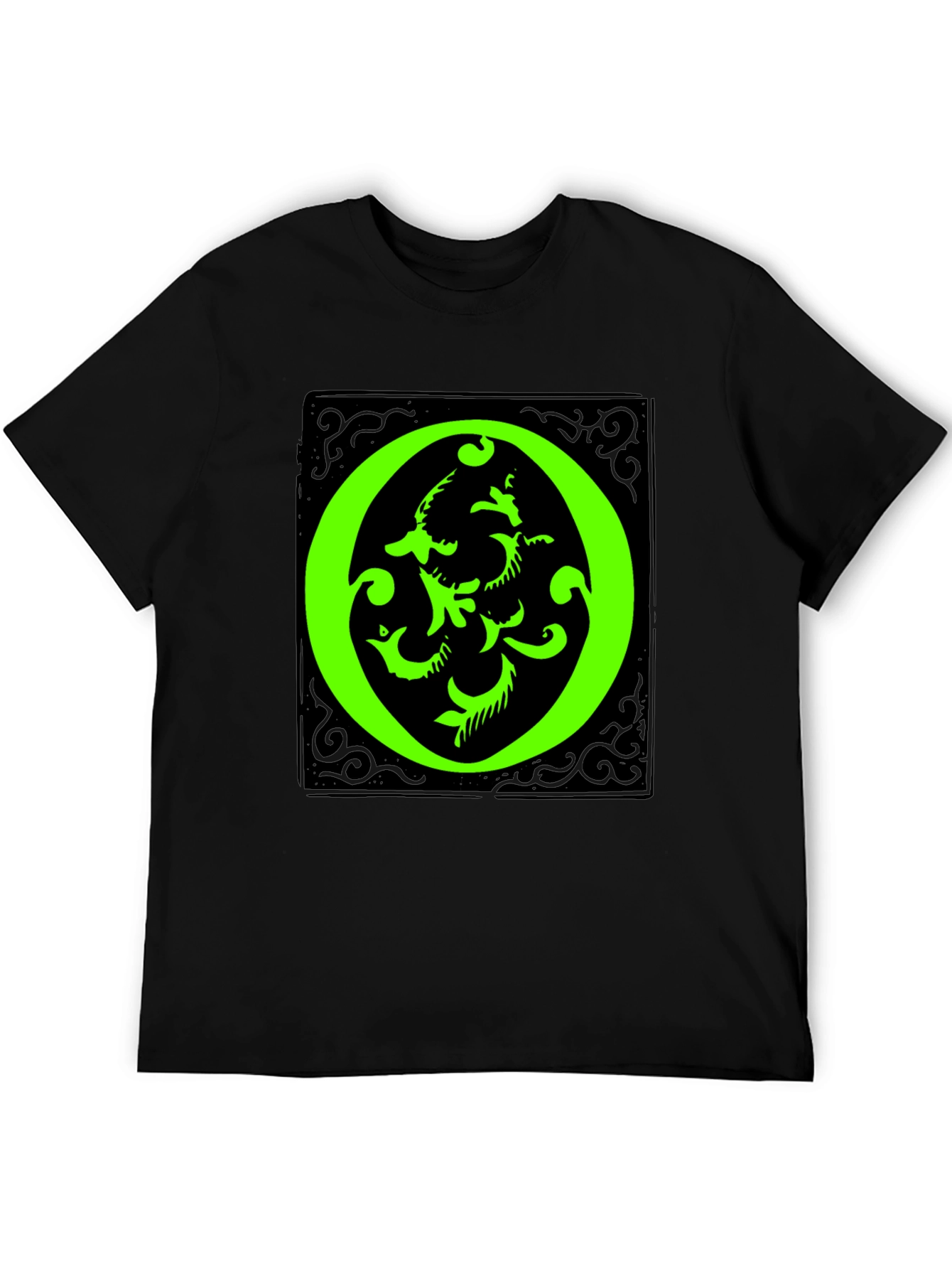 Abstract Green O Graphic Black T-Shirt