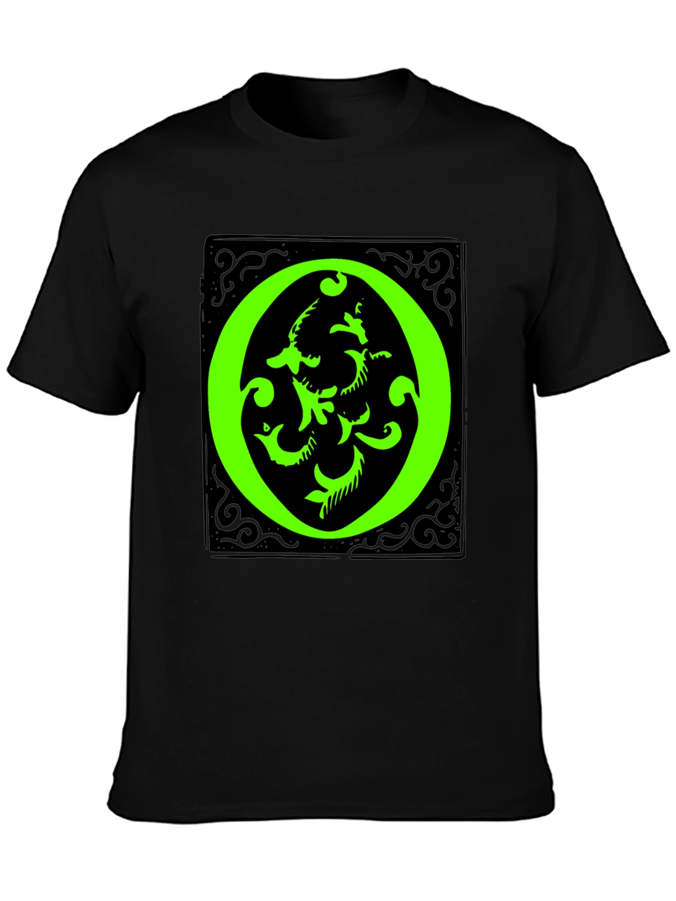 Abstract Green O Graphic Black T-Shirt