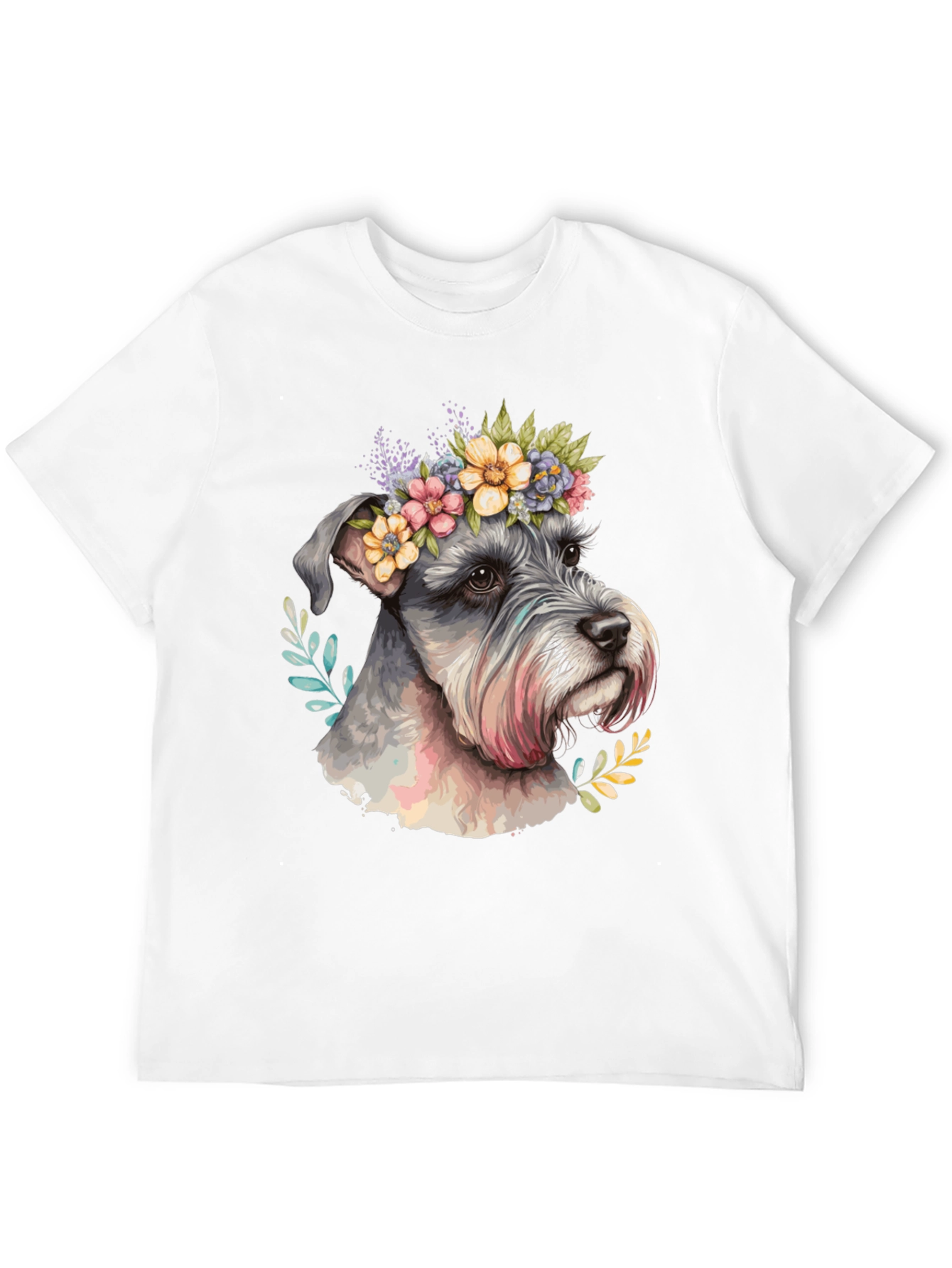 Dog with Floral Crown Mens Black T-Shirt