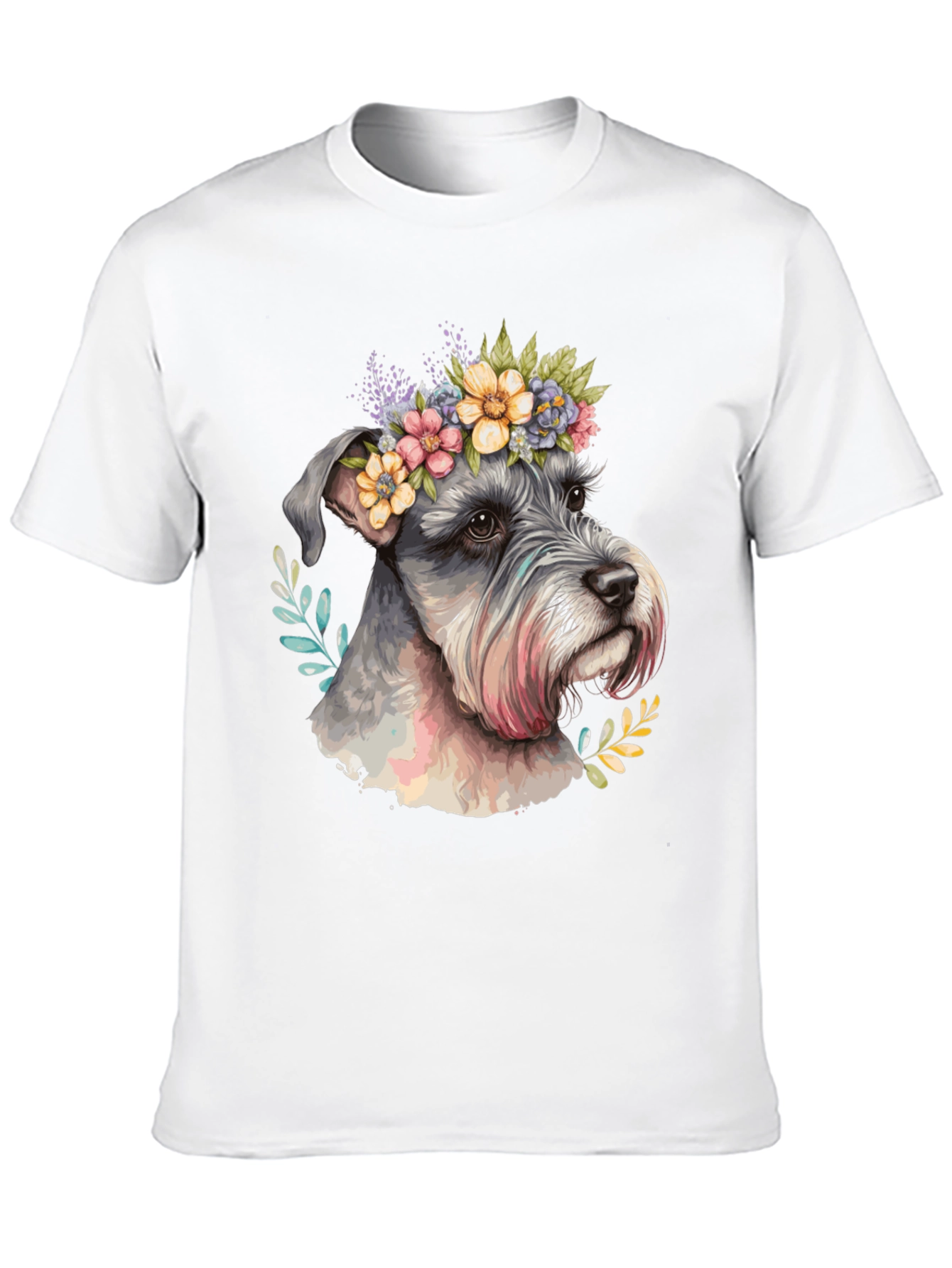 Dog with Floral Crown Mens Black T-Shirt