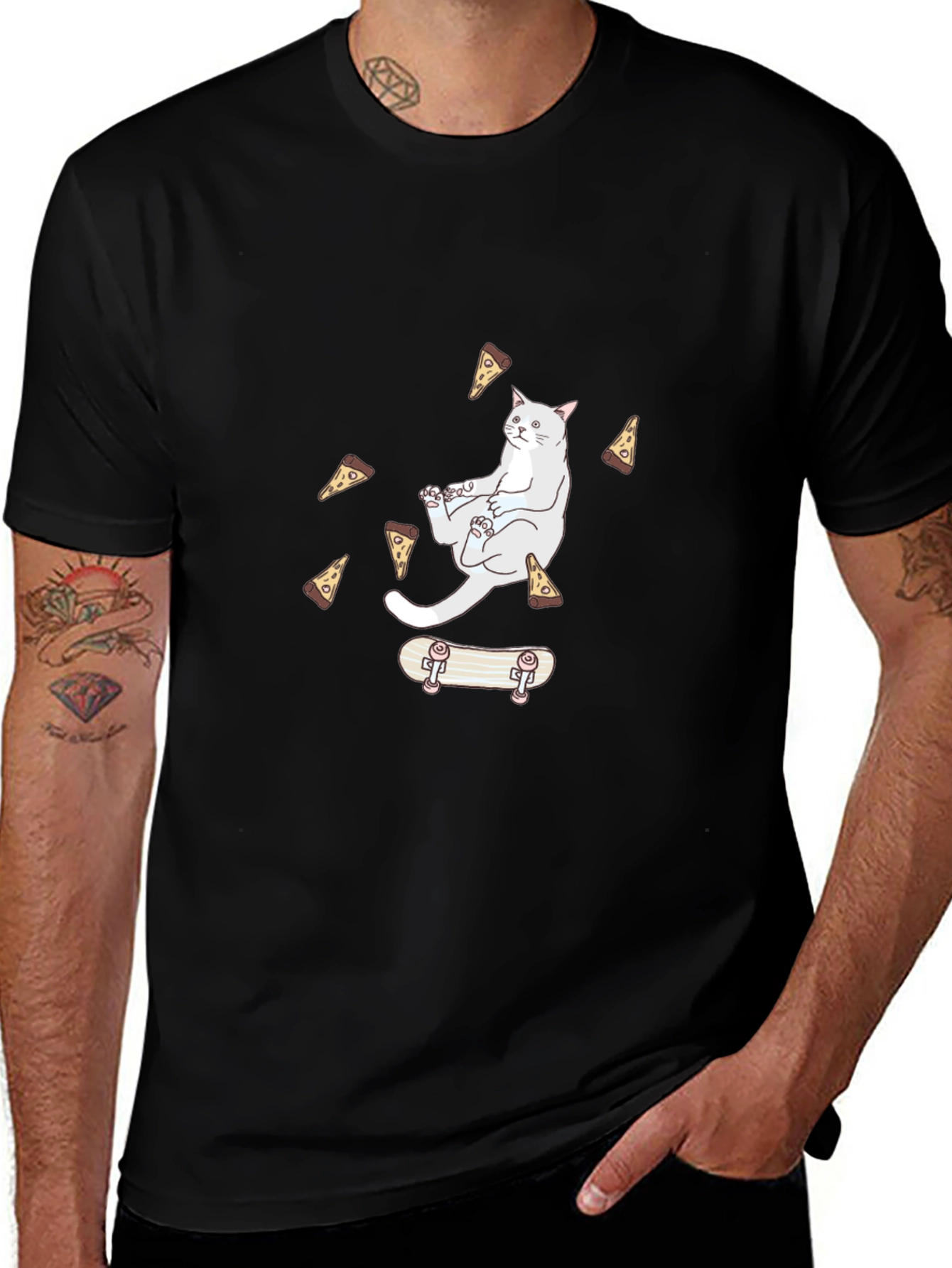 Cat Pizza Skateboard T-Shirt - Cool Graphic Tee