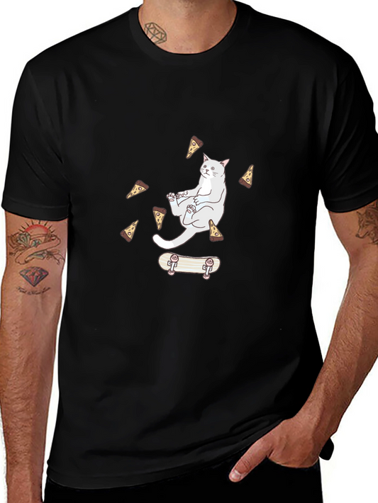 Cat Pizza Skateboard T-Shirt - Cool Graphic Tee