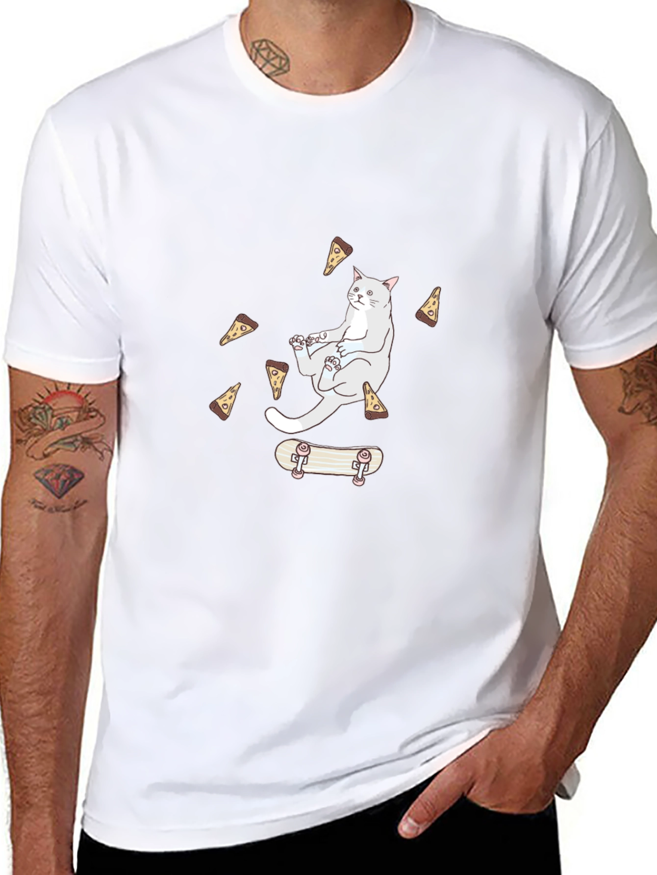 Cat Pizza Skateboard T-Shirt - Cool Graphic Tee