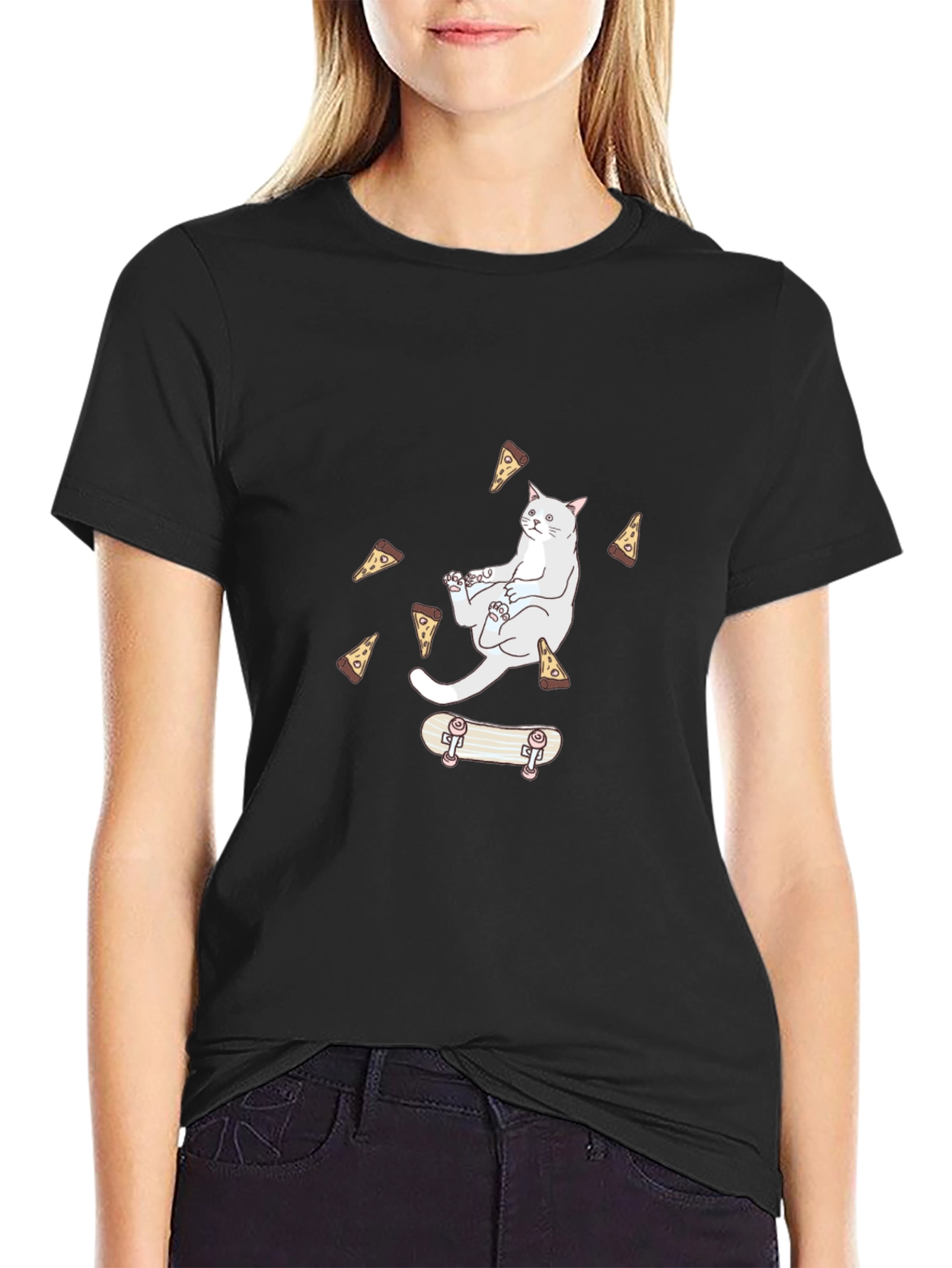 Cat Pizza Skateboard T-Shirt - Cool Graphic Tee