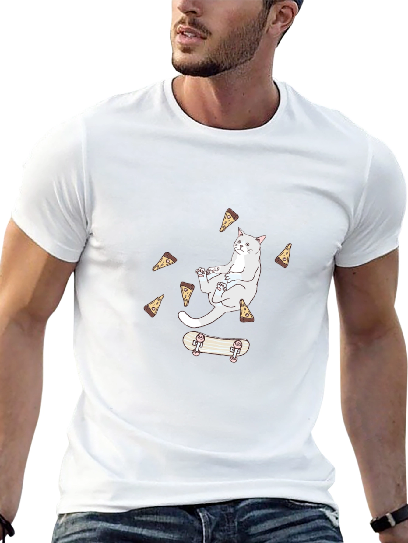 Cat Pizza Skateboard T-Shirt - Cool Graphic Tee