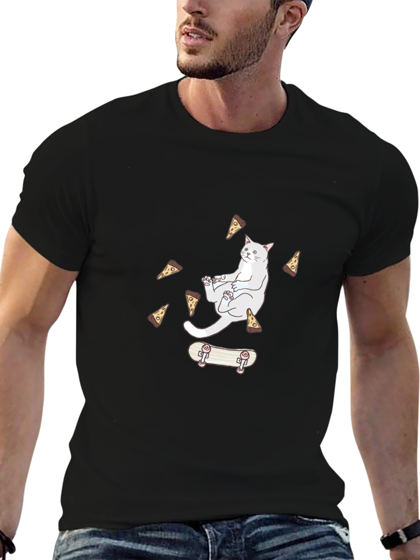 Cat Pizza Skateboard T-Shirt - Cool Graphic Tee