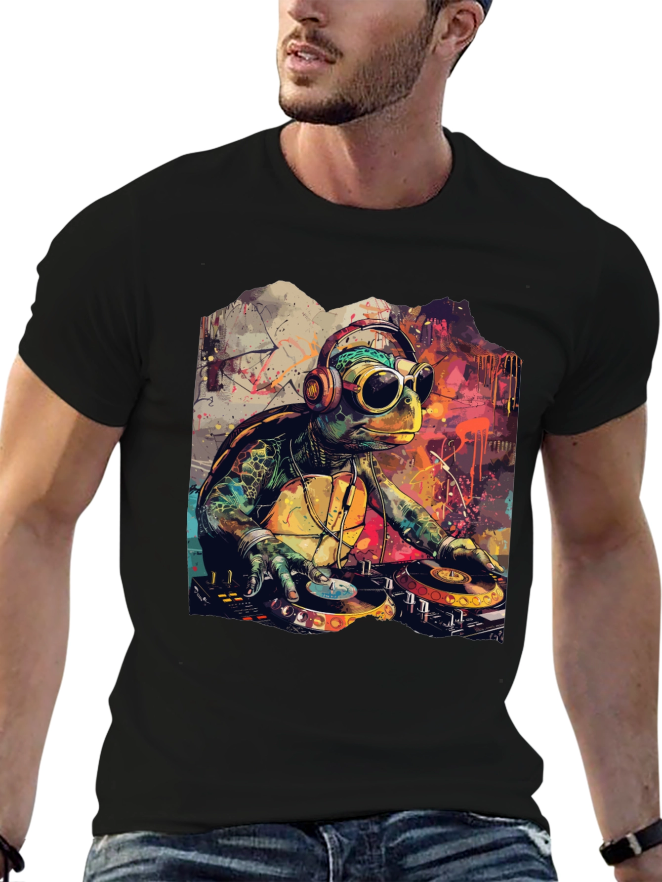 DJ Turtle Graphic Tee - Cool Cartoon Design