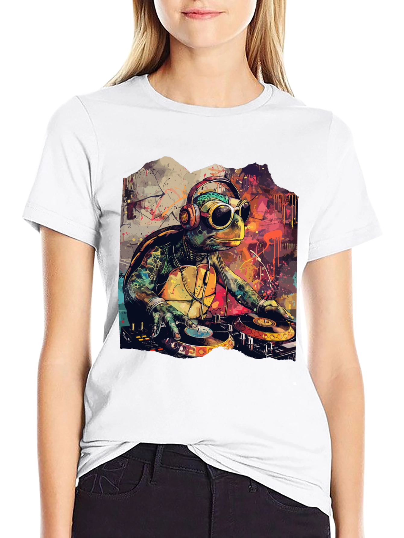 DJ Turtle Graphic Tee - Cool Cartoon Design