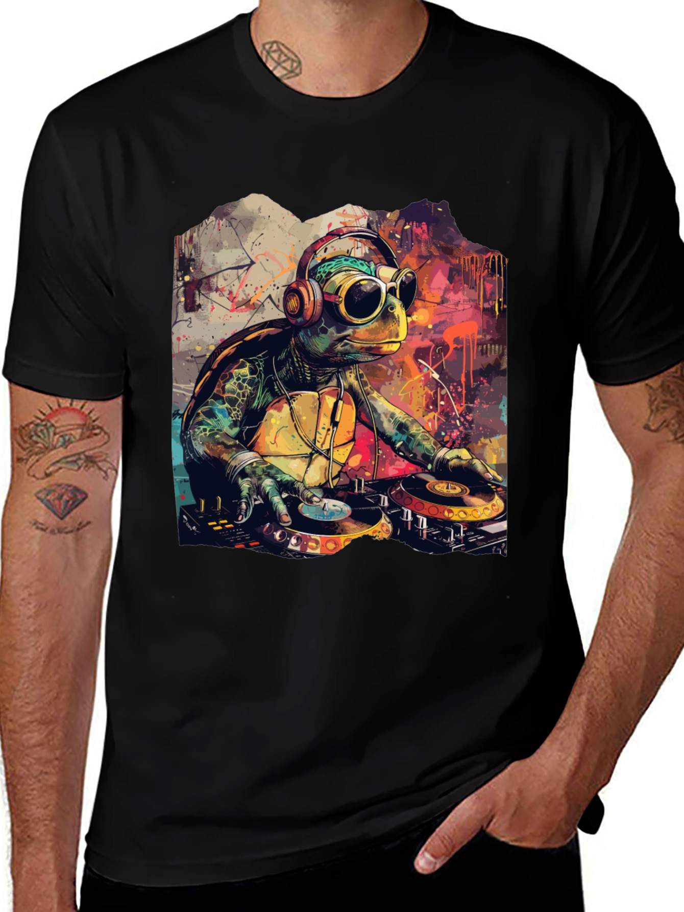 DJ Turtle Graphic Tee - Cool Cartoon Design