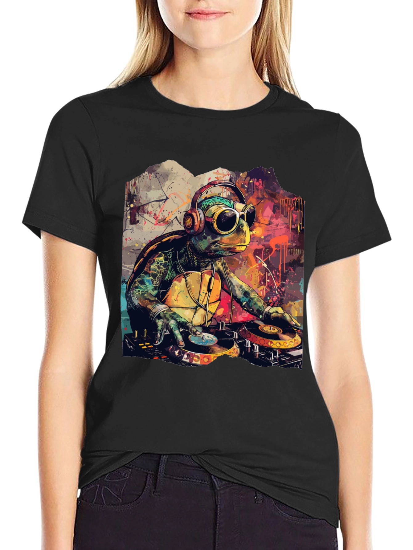 DJ Turtle Graphic Tee - Cool Cartoon Design