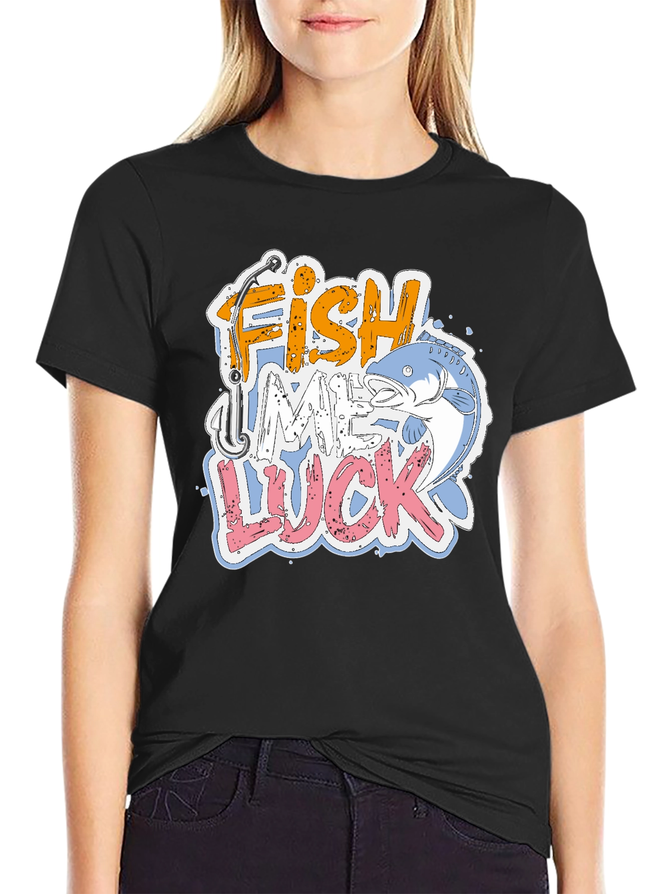 Fish Me Luck Graphic Print Mens T-Shirt