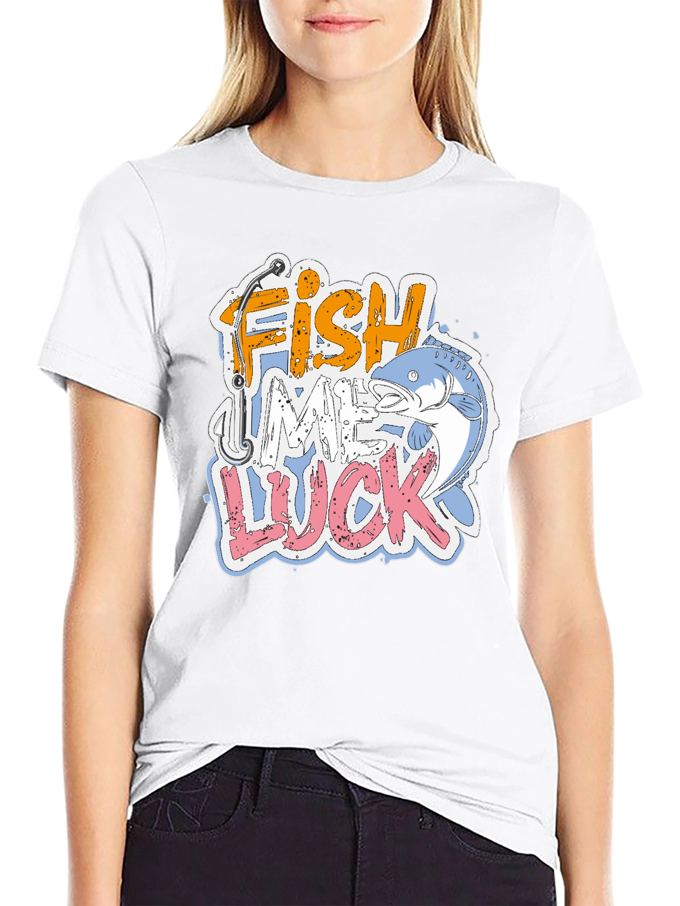 Fish Me Luck Graphic Print Mens T-Shirt