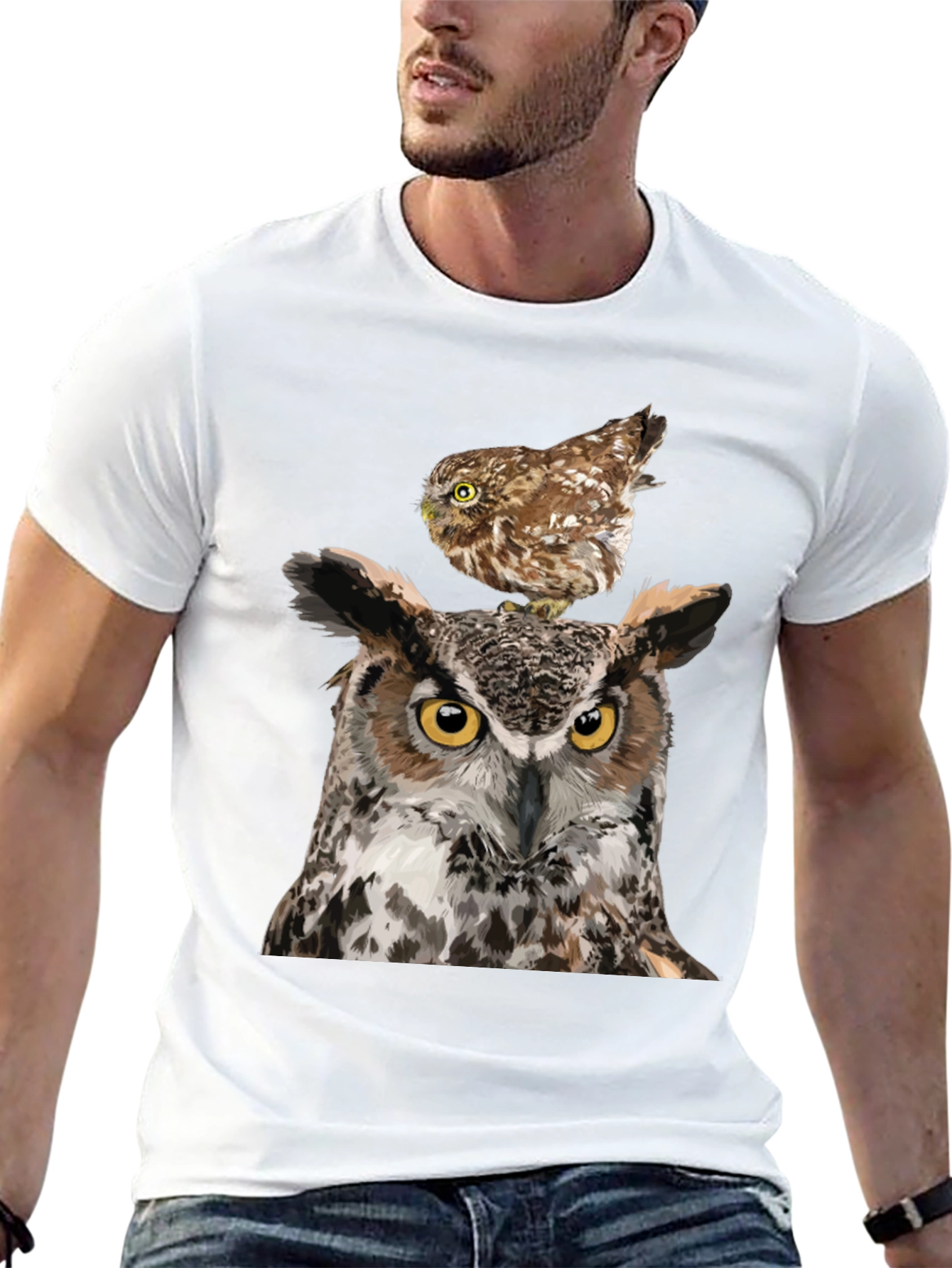 Owl T-Shirt: Two Owls Graphic Print Tee