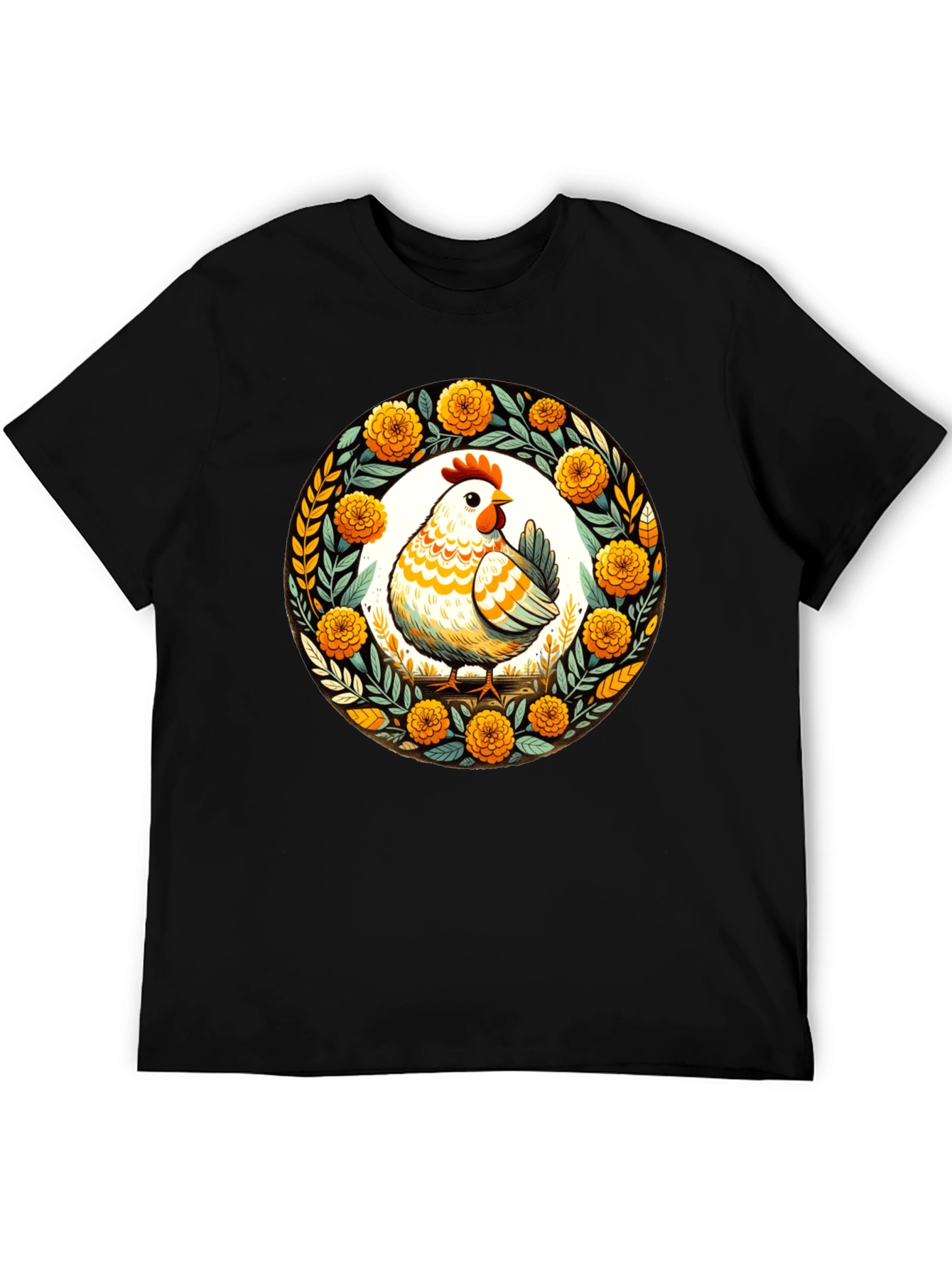 Chicken & Floral Wreath Graphic Tee