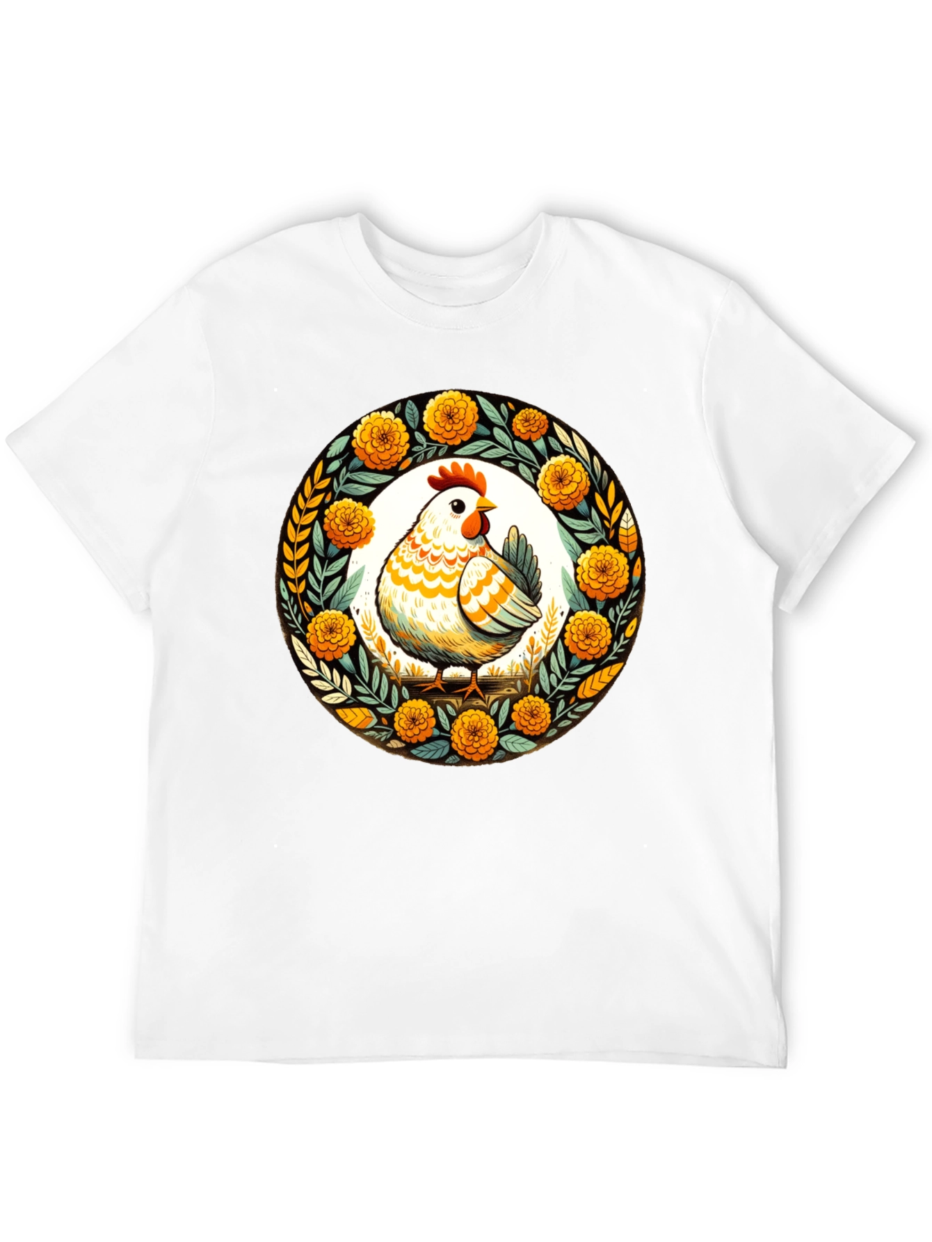 Chicken & Floral Wreath Graphic Tee