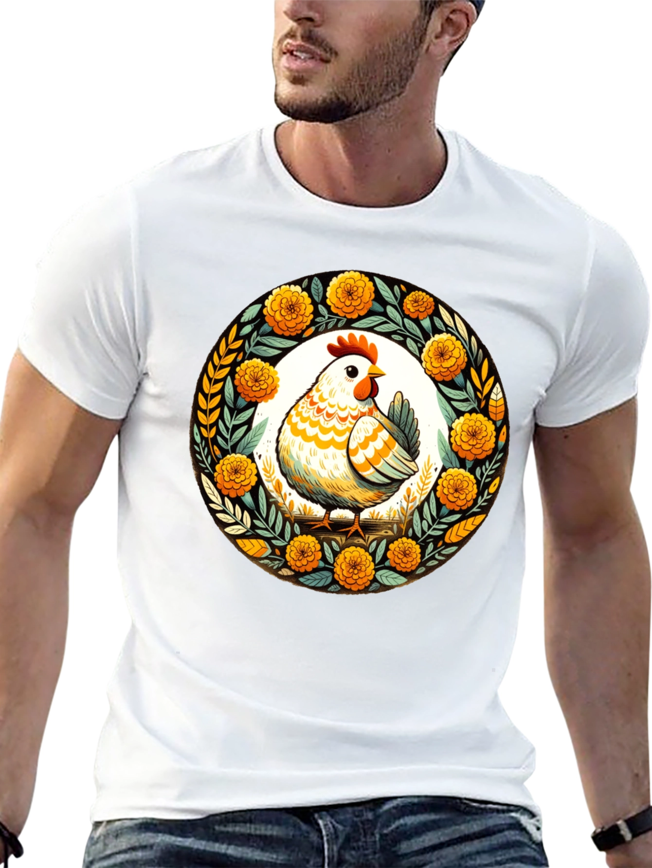 Chicken & Floral Wreath Graphic Tee