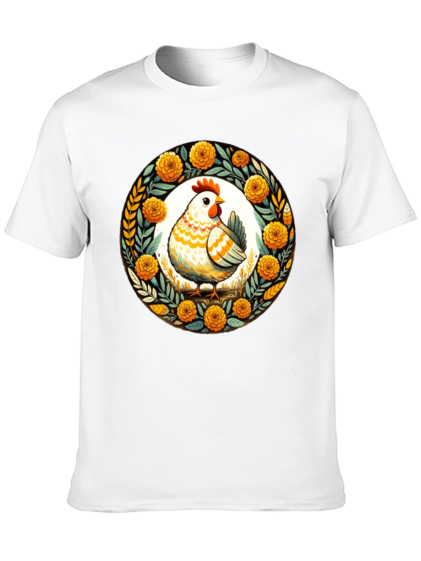 Chicken & Floral Wreath Graphic Tee