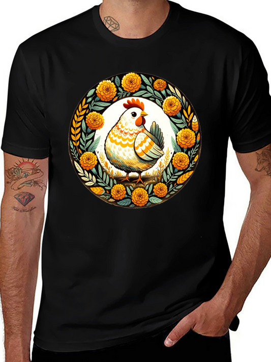 Chicken & Floral Wreath Graphic Tee
