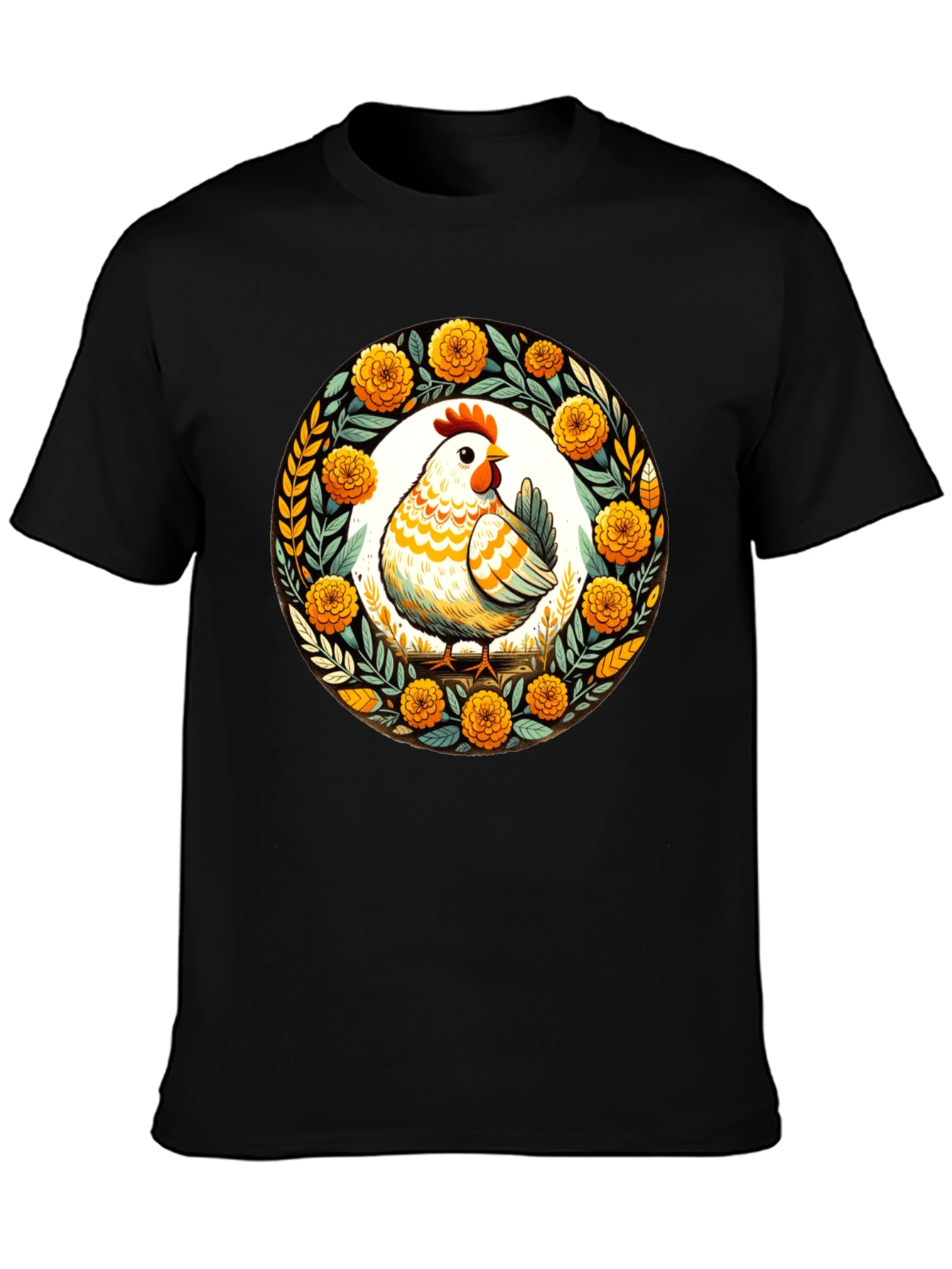 Chicken & Floral Wreath Graphic Tee