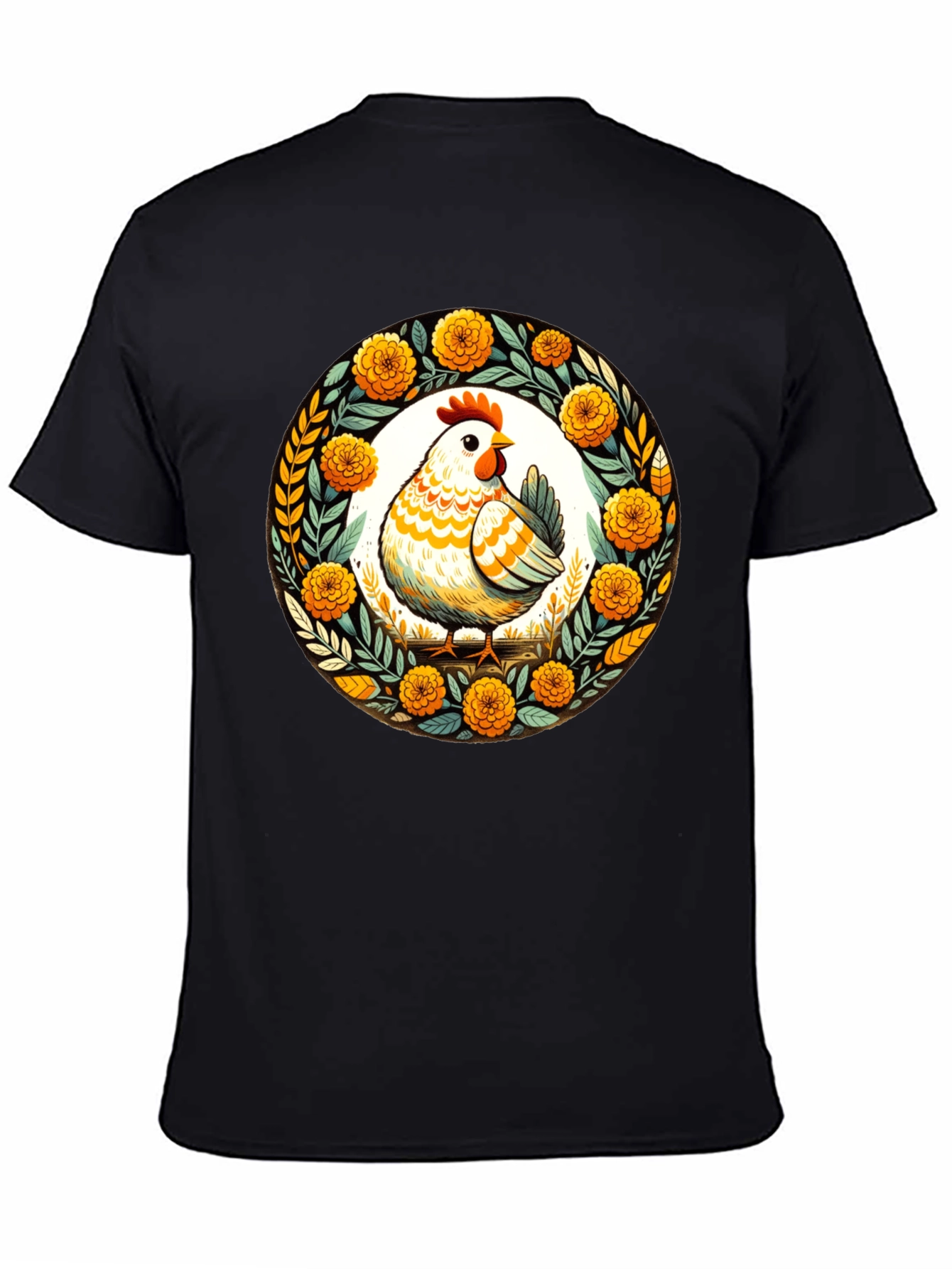 Chicken & Floral Wreath Graphic Tee