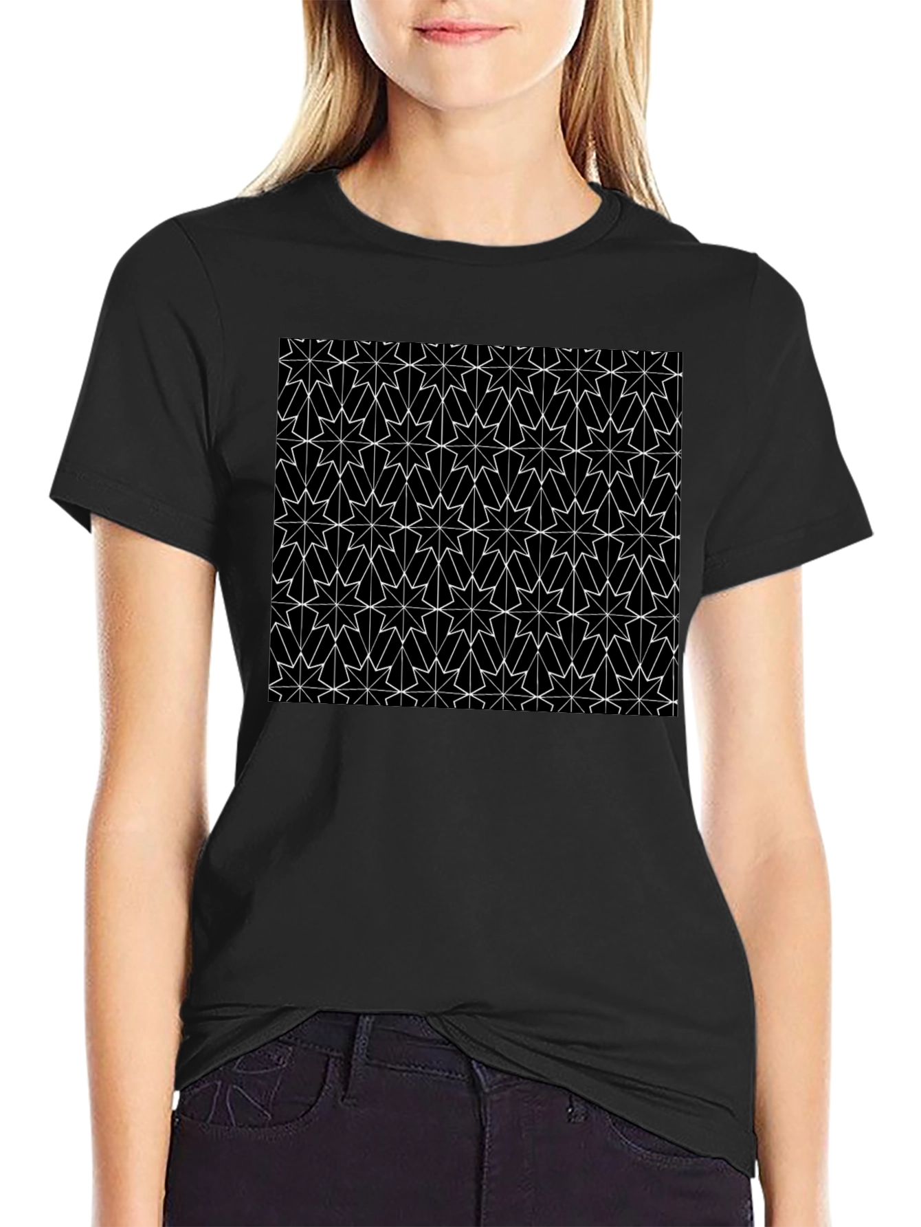 Geometric Star Pattern Black T-Shirt