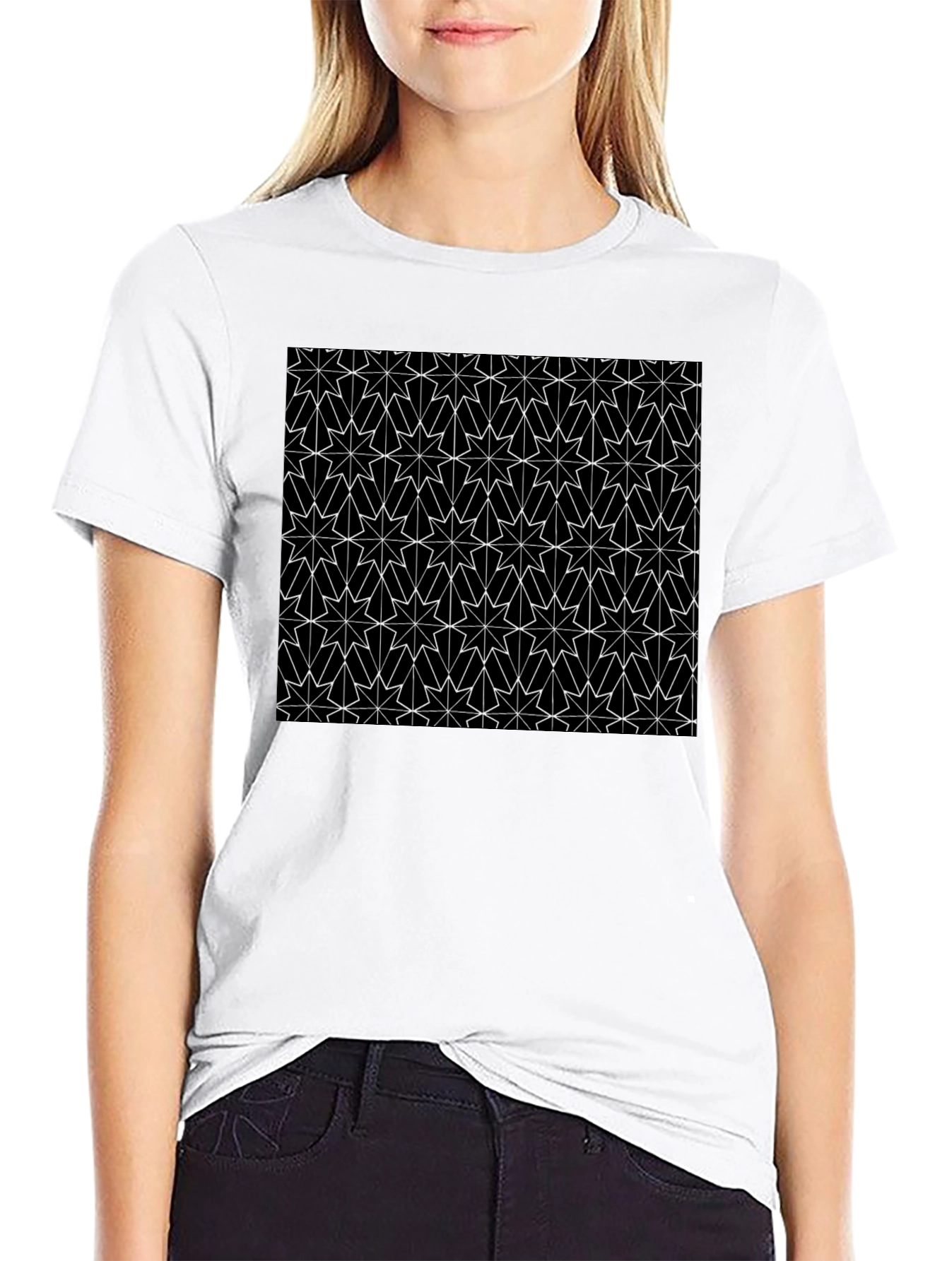 Geometric Star Pattern Black T-Shirt