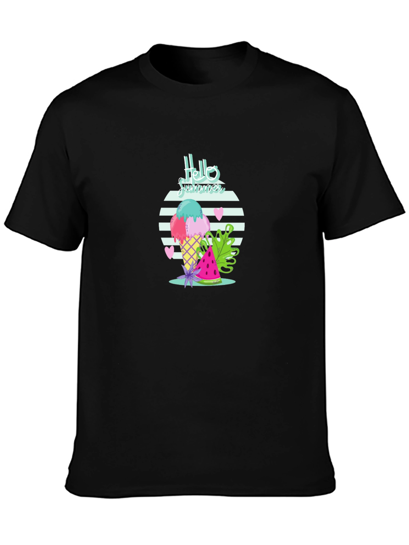 Hello Summer Ice Cream Black T-Shirt