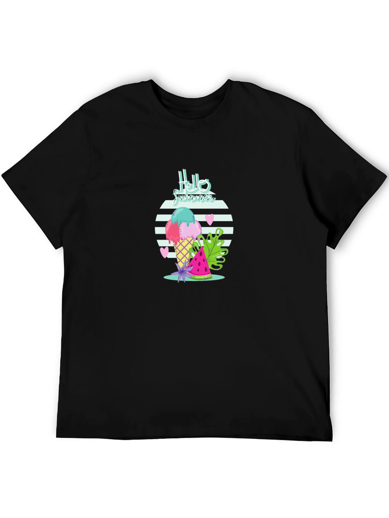 Hello Summer Ice Cream Black T-Shirt