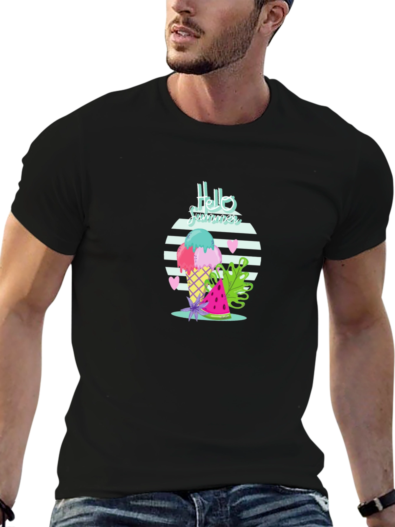Hello Summer Ice Cream Black T-Shirt