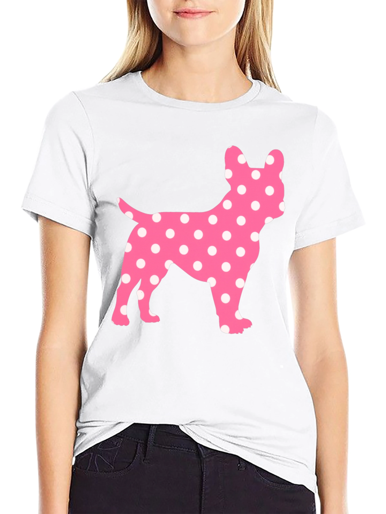Polka Dot French Bulldog Graphic Tee - Black