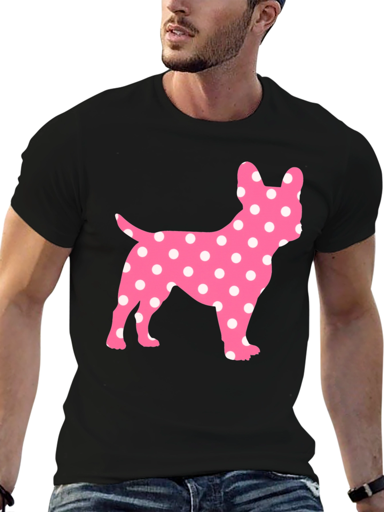 Polka Dot French Bulldog Graphic Tee - Black