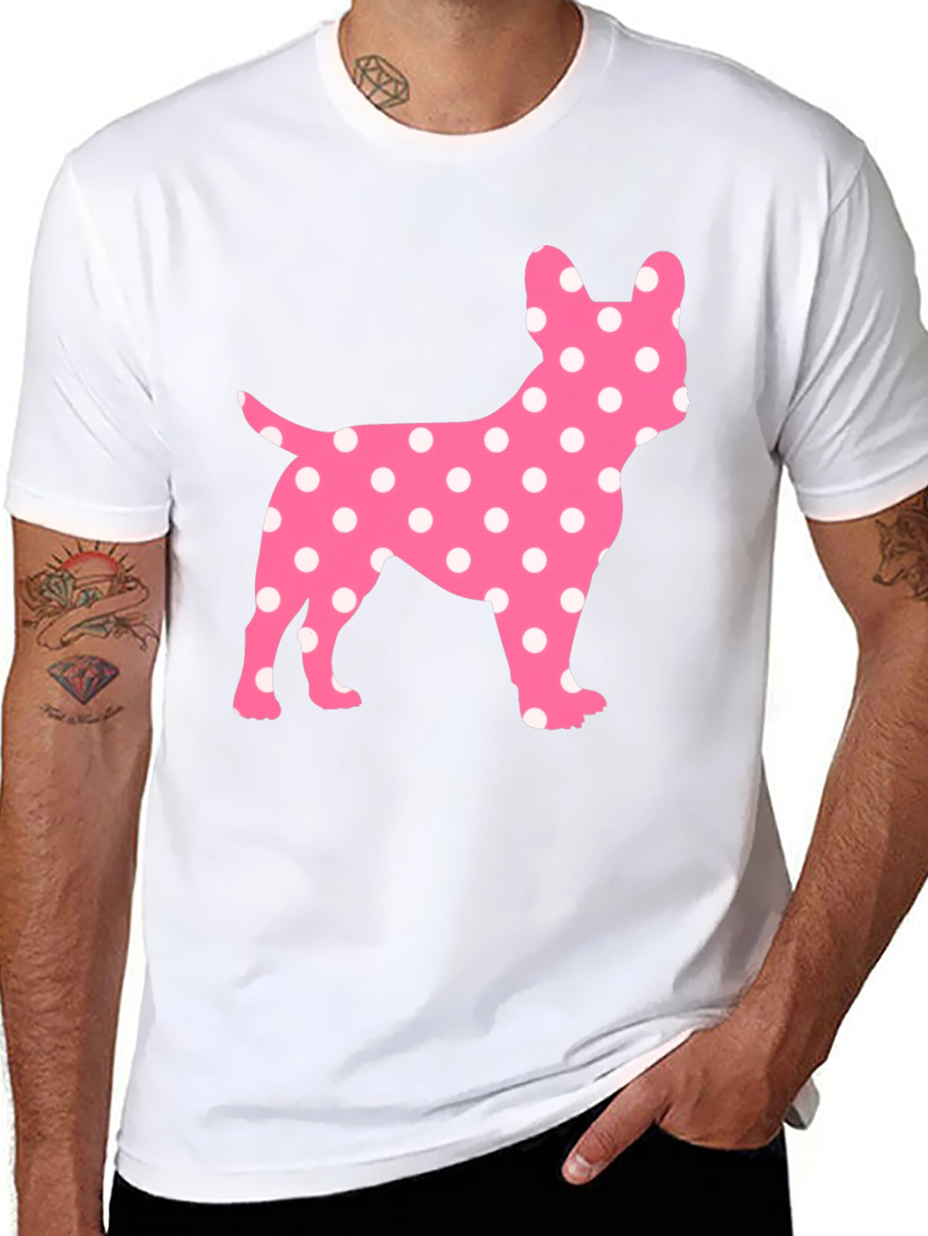 Polka Dot French Bulldog Graphic Tee - Black