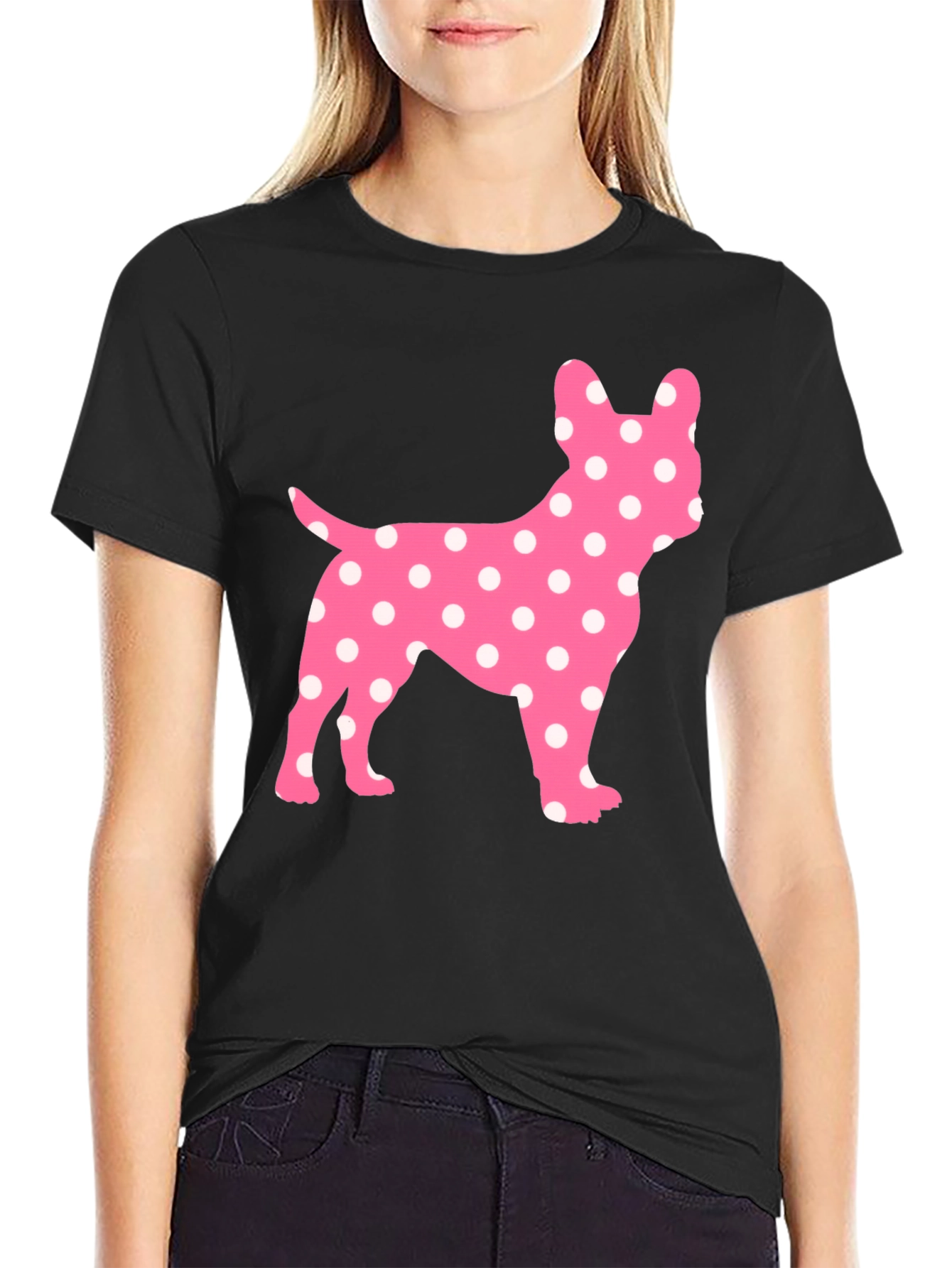 Polka Dot French Bulldog Graphic Tee - Black
