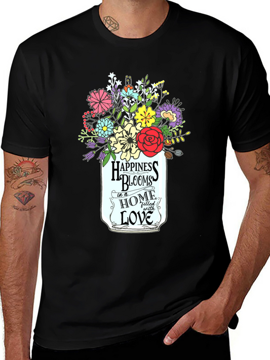 Happiness Blooms Graphic Tee - Floral Mason Jar