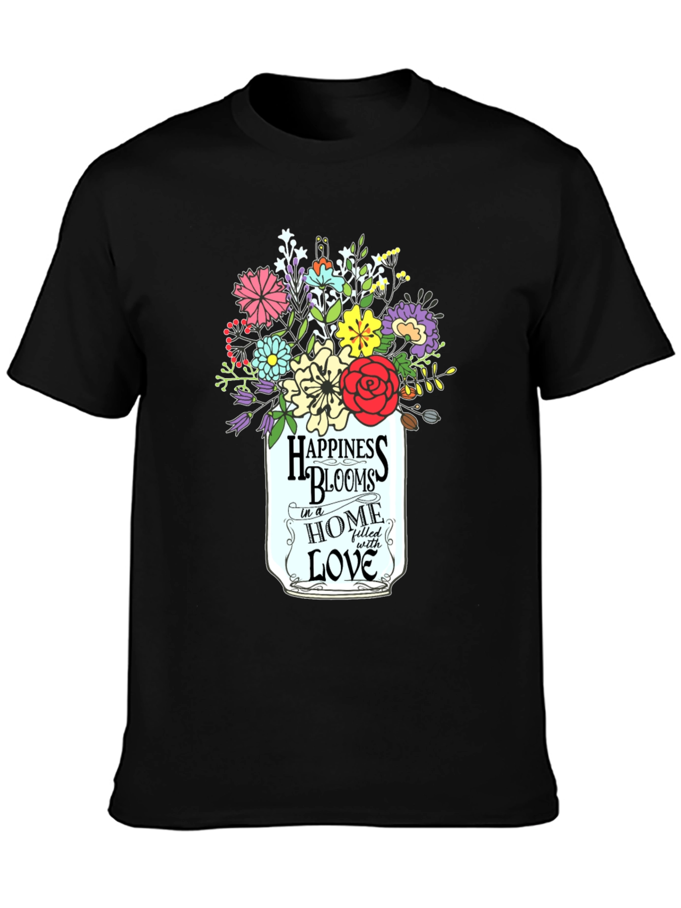 Happiness Blooms Graphic Tee - Floral Mason Jar