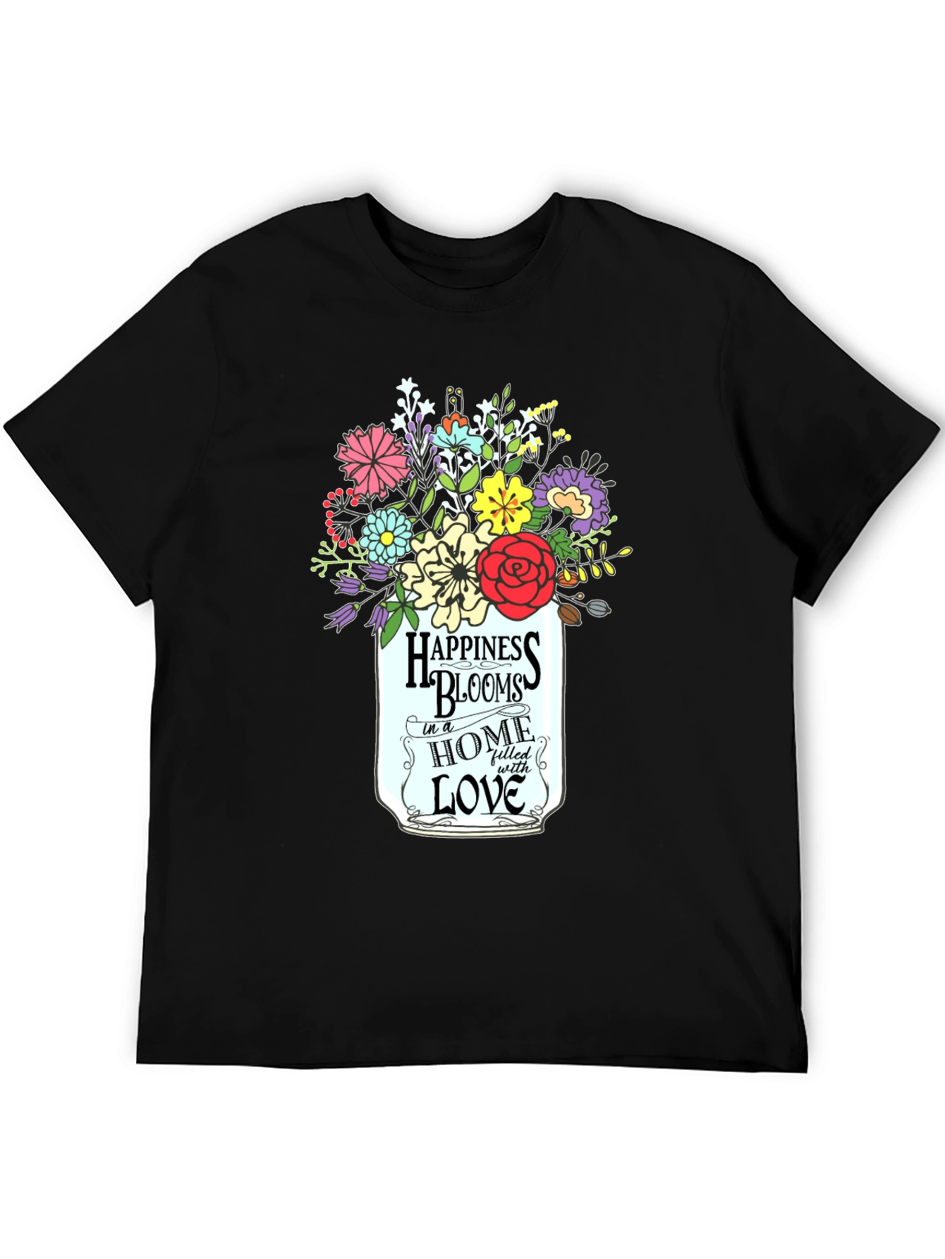Happiness Blooms Graphic Tee - Floral Mason Jar