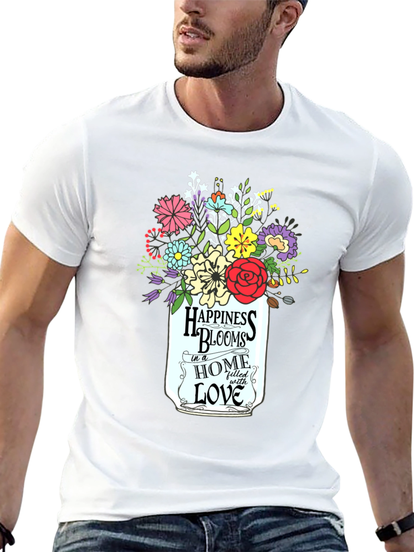 Happiness Blooms Graphic Tee - Floral Mason Jar