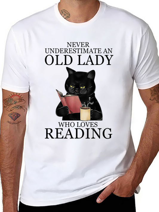 Never Underestimate Old Lady Reading Cat T-Shirt