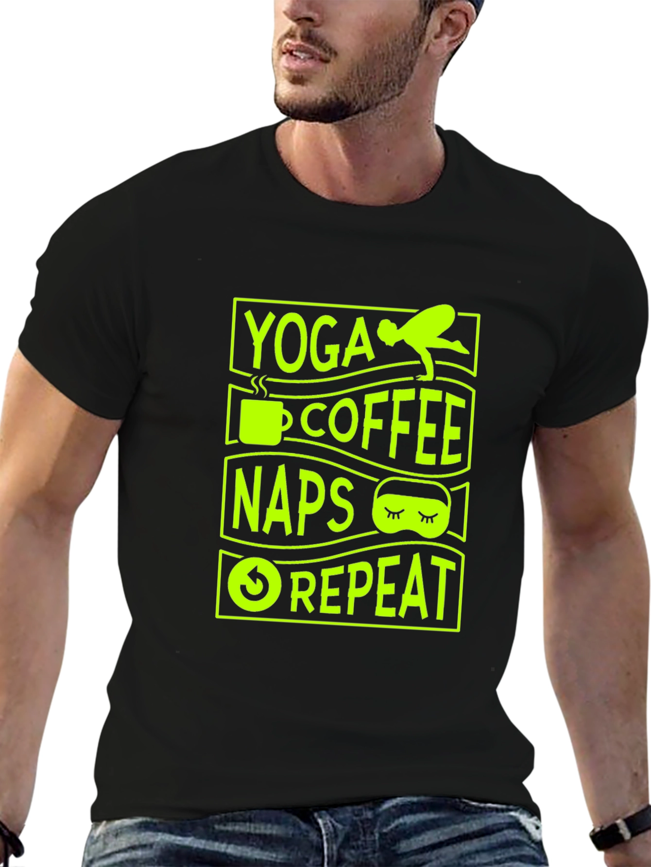 Yoga Coffee Naps Repeat Graphic T-Shirt