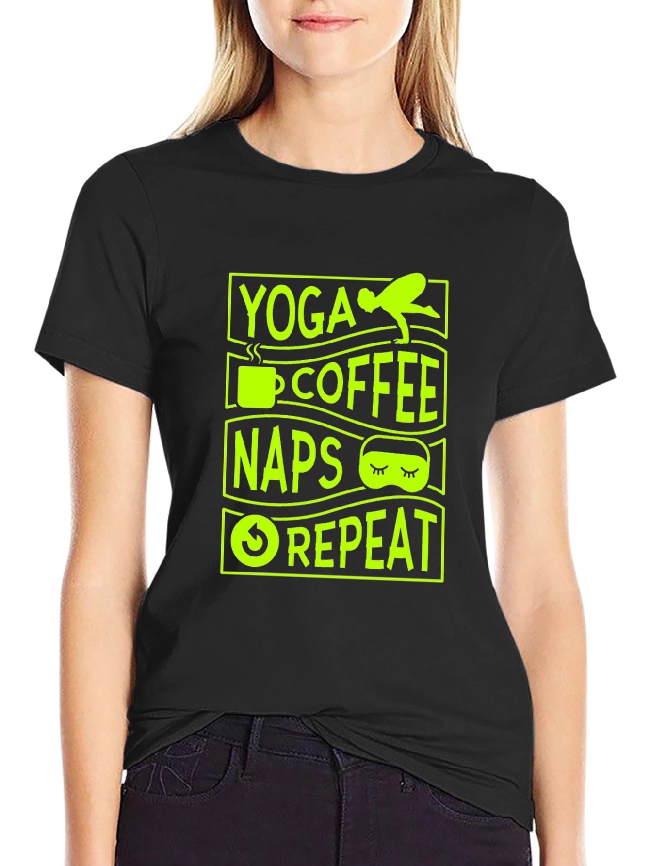 Yoga Coffee Naps Repeat Graphic T-Shirt