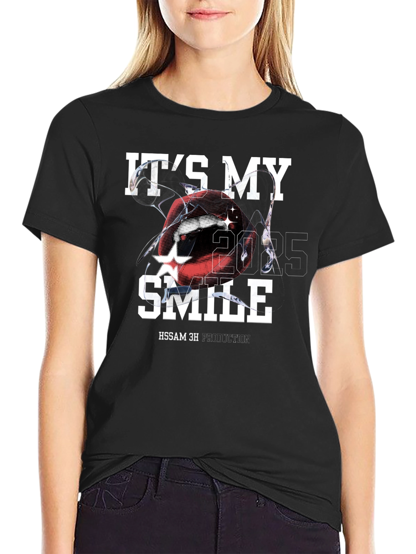 Its My Smile Graphic Print Crew Neck T-Shirt