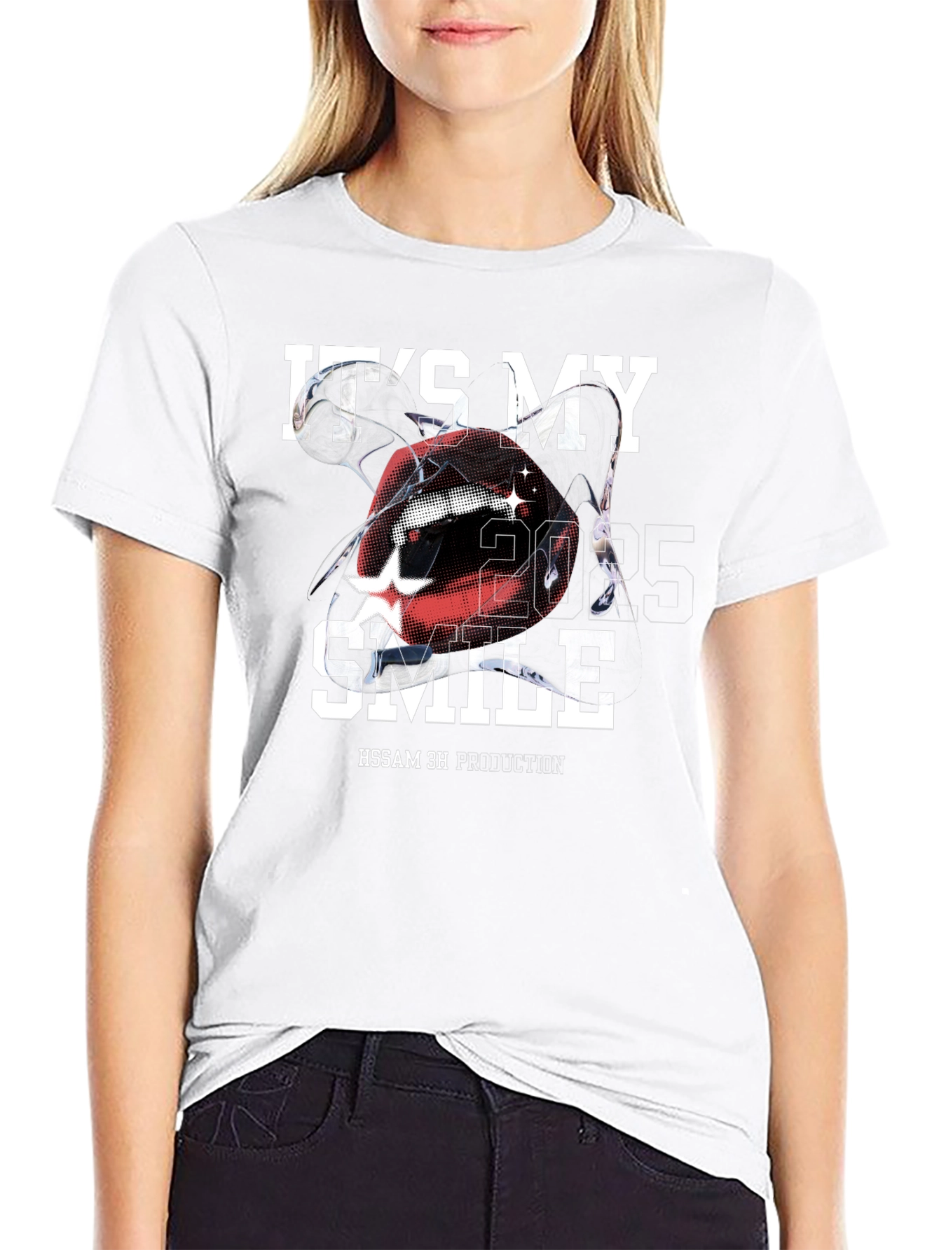 Its My Smile Graphic Print Crew Neck T-Shirt